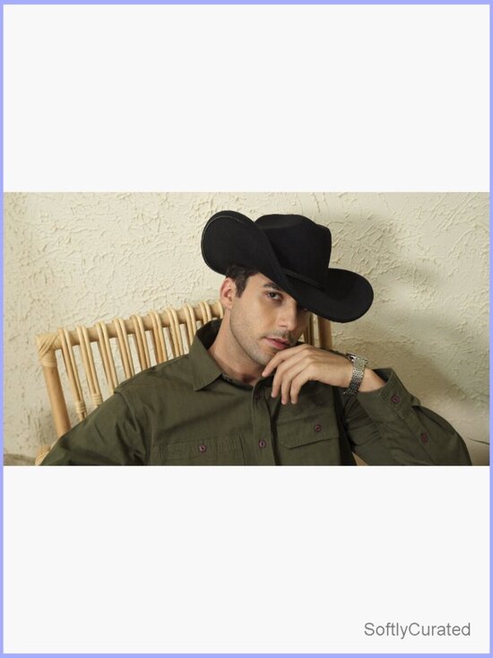 Unisex Wide Brim Felt Western Cowboy Hat with Adjustable Band